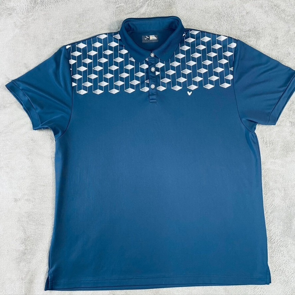 Callaway Shirt Mens L Polo Blue Golf Shortsleeve Dri Fit Geometric Outdoor Sport
